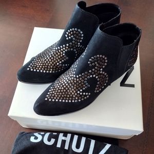 Schutz studded black leather western booties size 8  Bag and box
